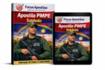 capa da Apostila PMPE Soldado PDF da Focus Apostilas. Policial da Polícia Militar de Pernambuco com uniforme verde e brasão discreto, segurando arma.