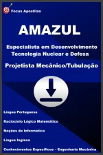 Apostila Projetista Mecânico/Tubulação AMAZUL 2026 — capa em PDF com conteúdo técnico atualizado para concurso público de nível técnico