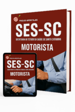 Capa da Apostila Motorista SES SC 2026 em PDF, elaborada pela Focus Apostilas conforme o edital do Instituto AOCP.