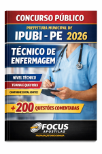 Capa da apostila concurso Ipubi PE Técnico de Enfermagem 2026, com profissional de saúde e informações do edital IDHTEC