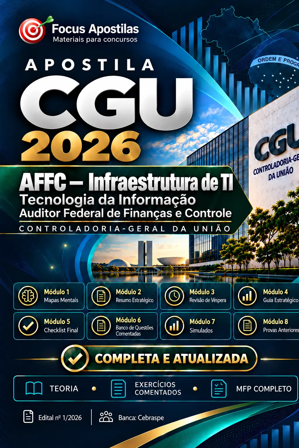 Apostila CGU AFFC Tecnologia da Informação - Infraestrutura de TI 2026 1 Capa da Apostila CGU 2026 para AFFC em Tecnologia da Informação, especialidade Infraestrutura de TI