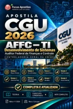 Capa da Apostila CGU 2026 para AFFC TI – Desenvolvimento de Sistemas, banca Cebraspe, com teoria, exercícios comentados e oito módulos MFP.